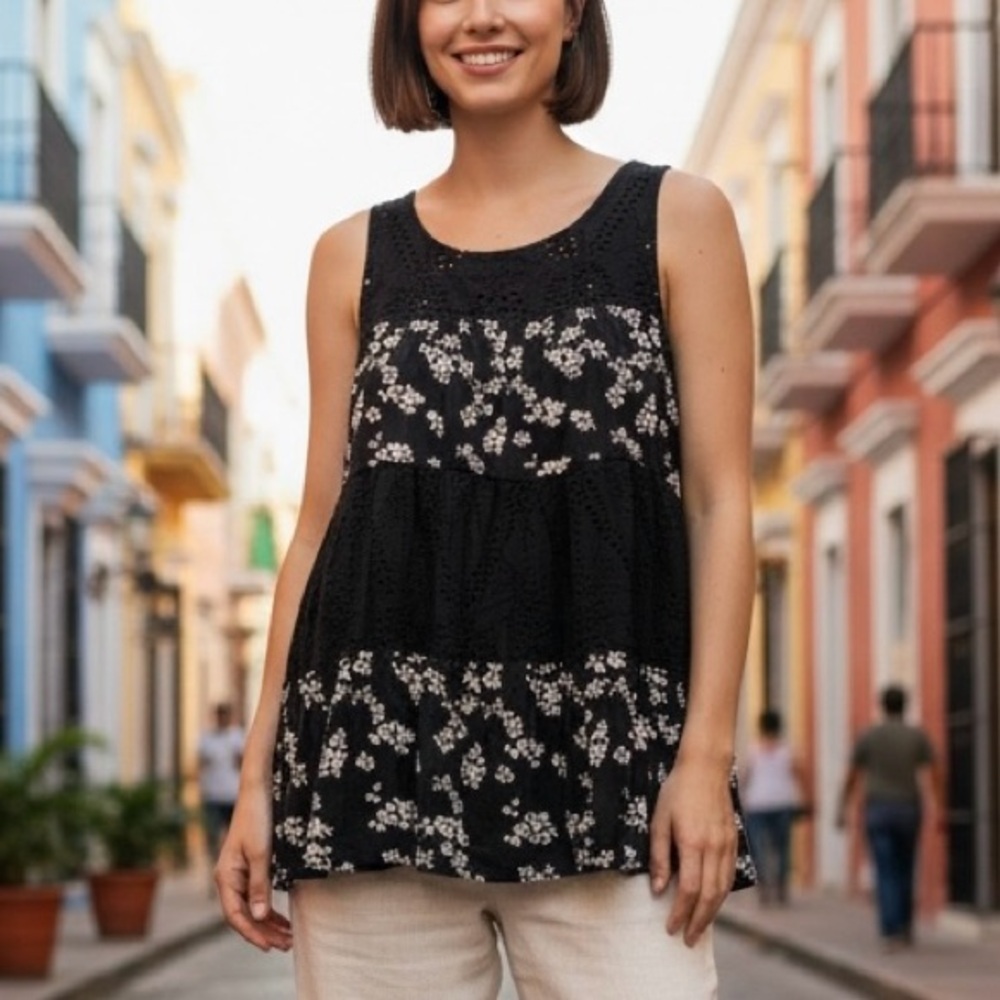 C Est. 1946 Black Floral Flowy Tank Top